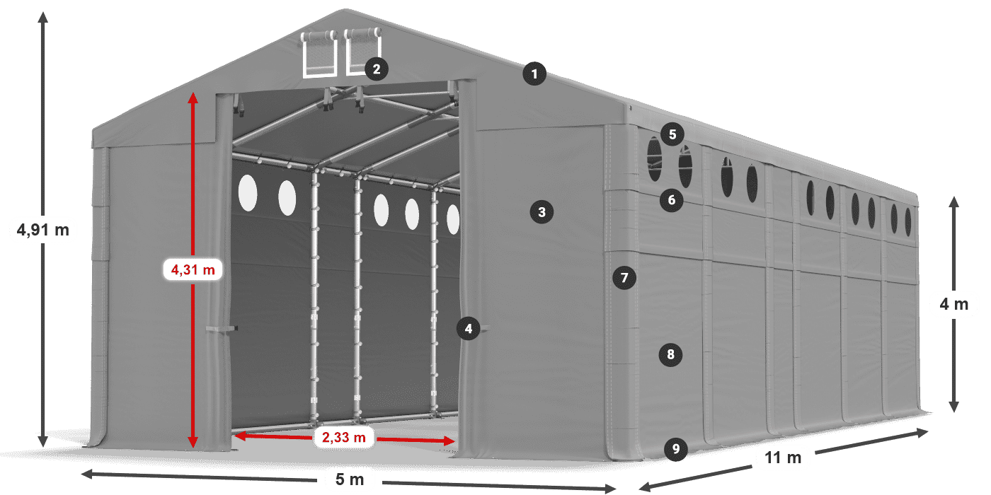 Strecha: MS 580 PVC Steny: FR O 620 PVC 4m legenda
