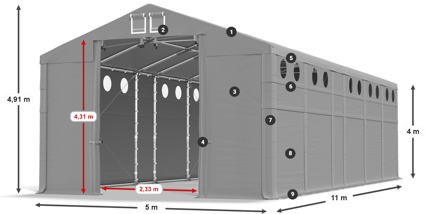 Strecha: MS 580 PVC Steny: SD O 500 PVC 4 m legenda