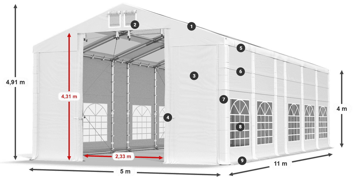 Strecha: MS T 580 PVC Steny: SD 500 AND PVC 4 m legenda