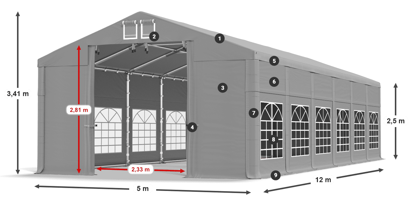 Strecha: FR 620 PVC Steny: SD 500 PVC 2,5 m legenda