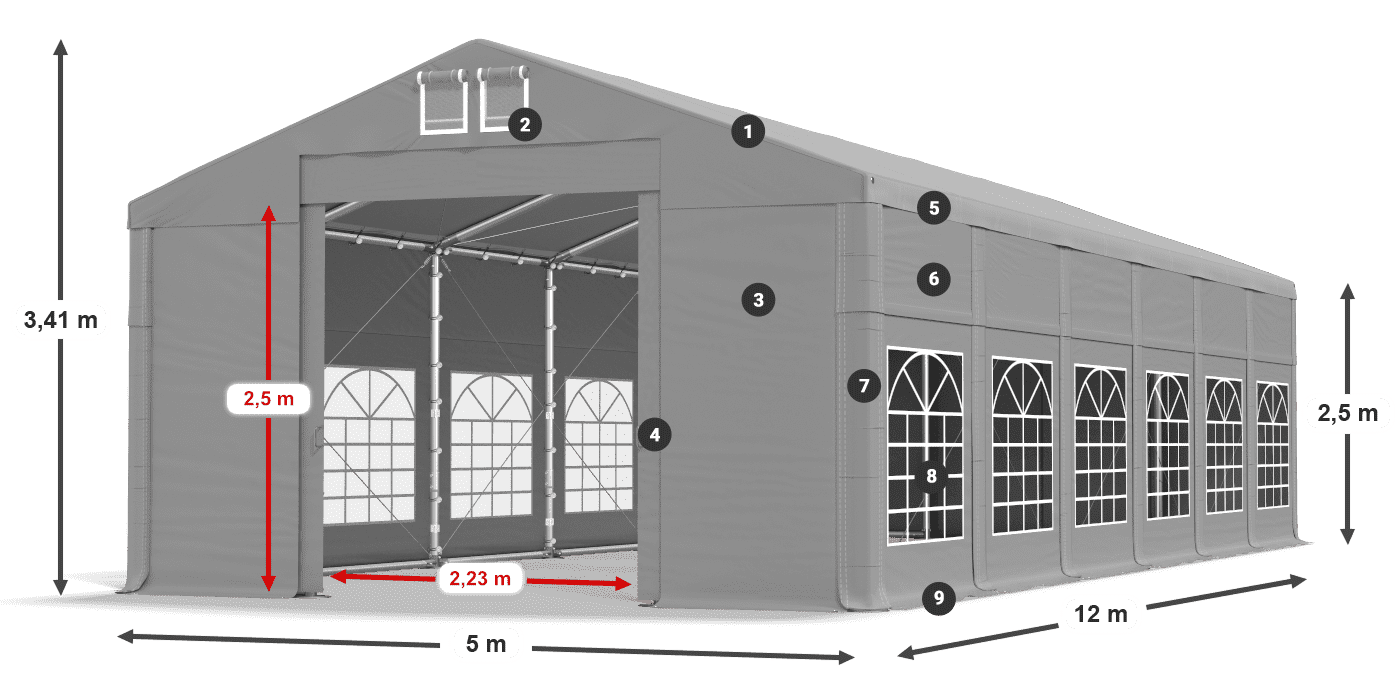 Strecha: FR 620 PVC Steny: SD 500 PVC 2,5 m legenda