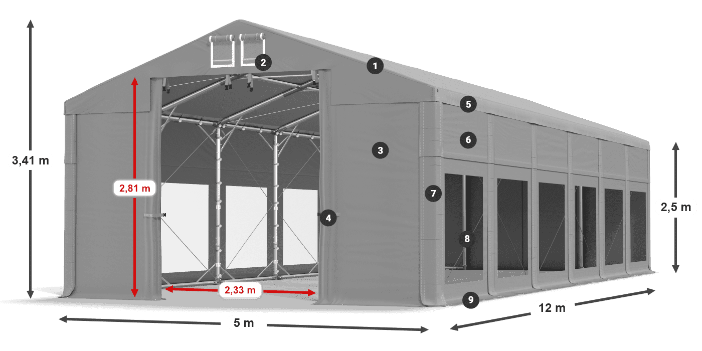 Strecha: MS 580 PVC Steny: MS 580 PVC 2,5 m legenda