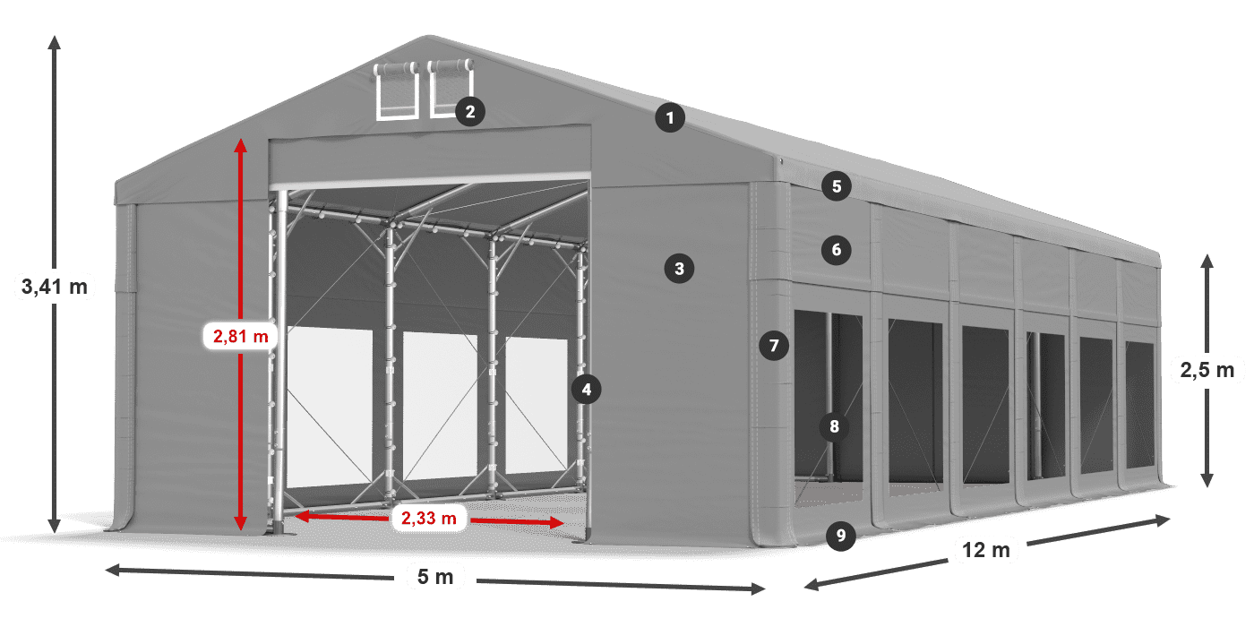 Strecha: MS 580 PVC Steny: MS 580 PVC 2,5 m legenda