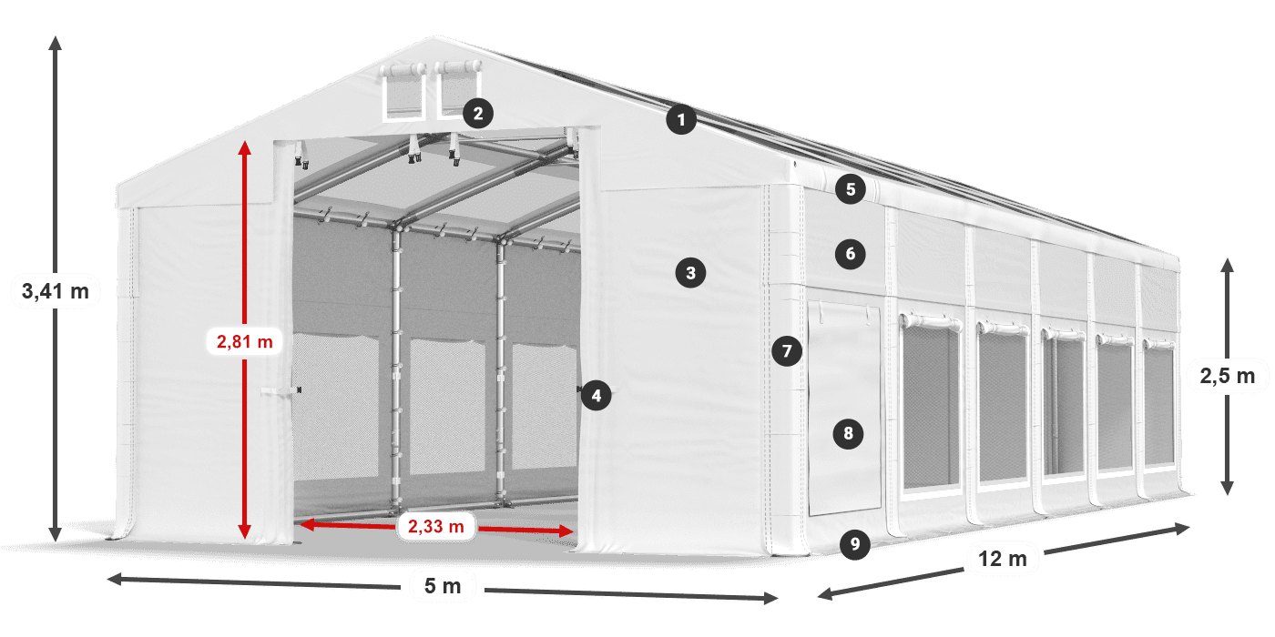 Strecha: MS T 580 PVC Steny: SD M 500 PVC 2,5 m legenda