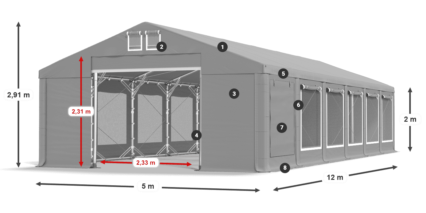 Strecha: FR 620 PVC Steny: SD 500 PVC 2 m legenda