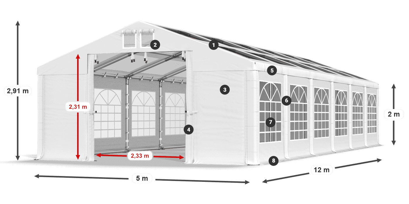 Strecha: MS T 580 PVC Steny: FR 620 PVC 2m legenda