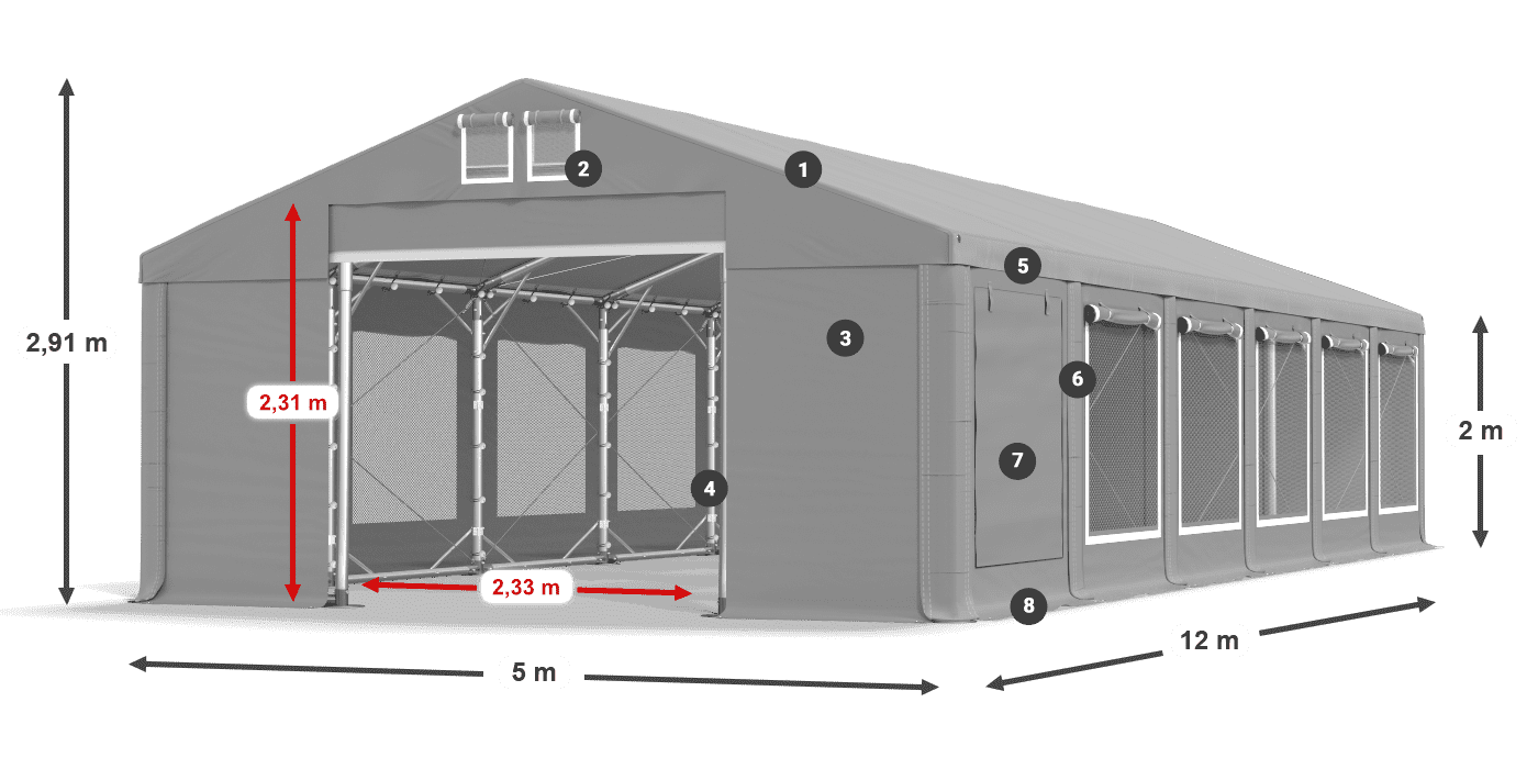 Strecha: MS 580 PVC Steny: SD M 500 PVC 2 m legenda