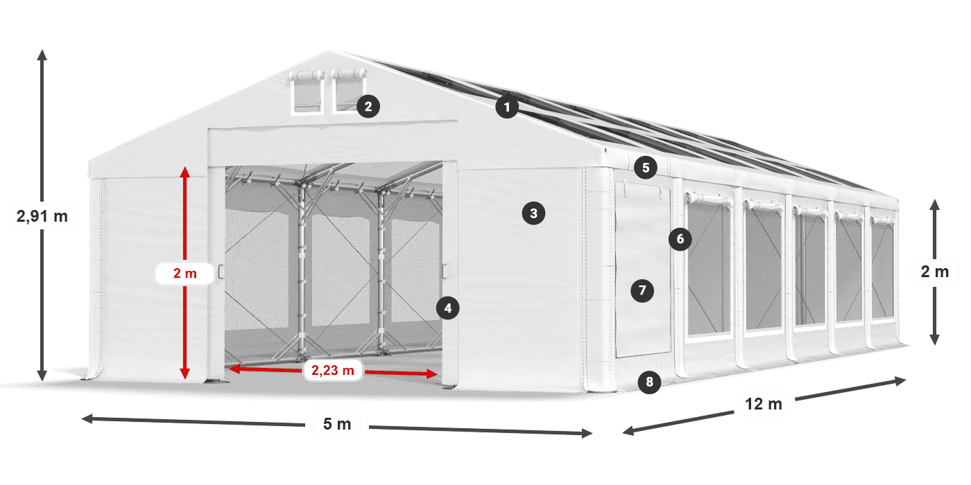 Strecha: MS T 580 PVC Steny: SDM 500 PVC 2m legenda