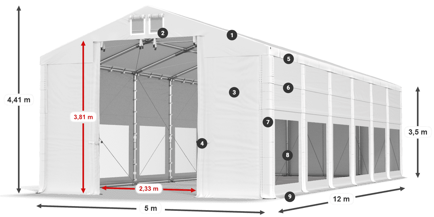 Strecha: FR 620 PVC Steny: MS 580 PVC 3,5 m legenda