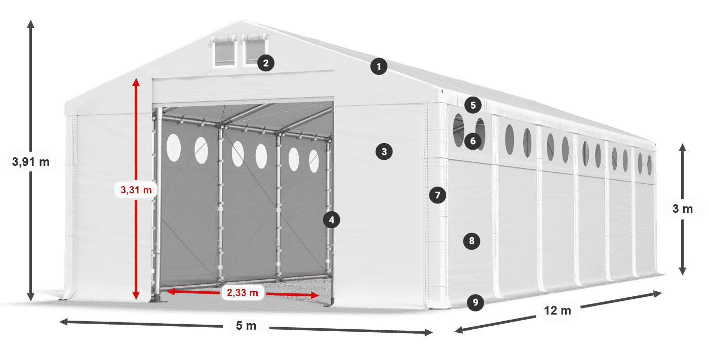 Strecha: FR 620 PVC Steny: SD O 500 PVC 3m legenda