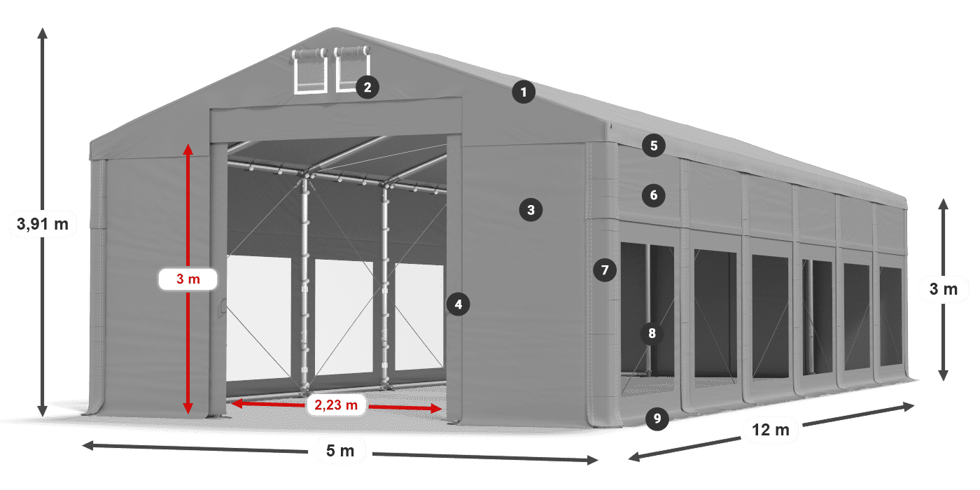 Strecha: MS 580 PVC Steny: MS 580 PVC 3m legenda