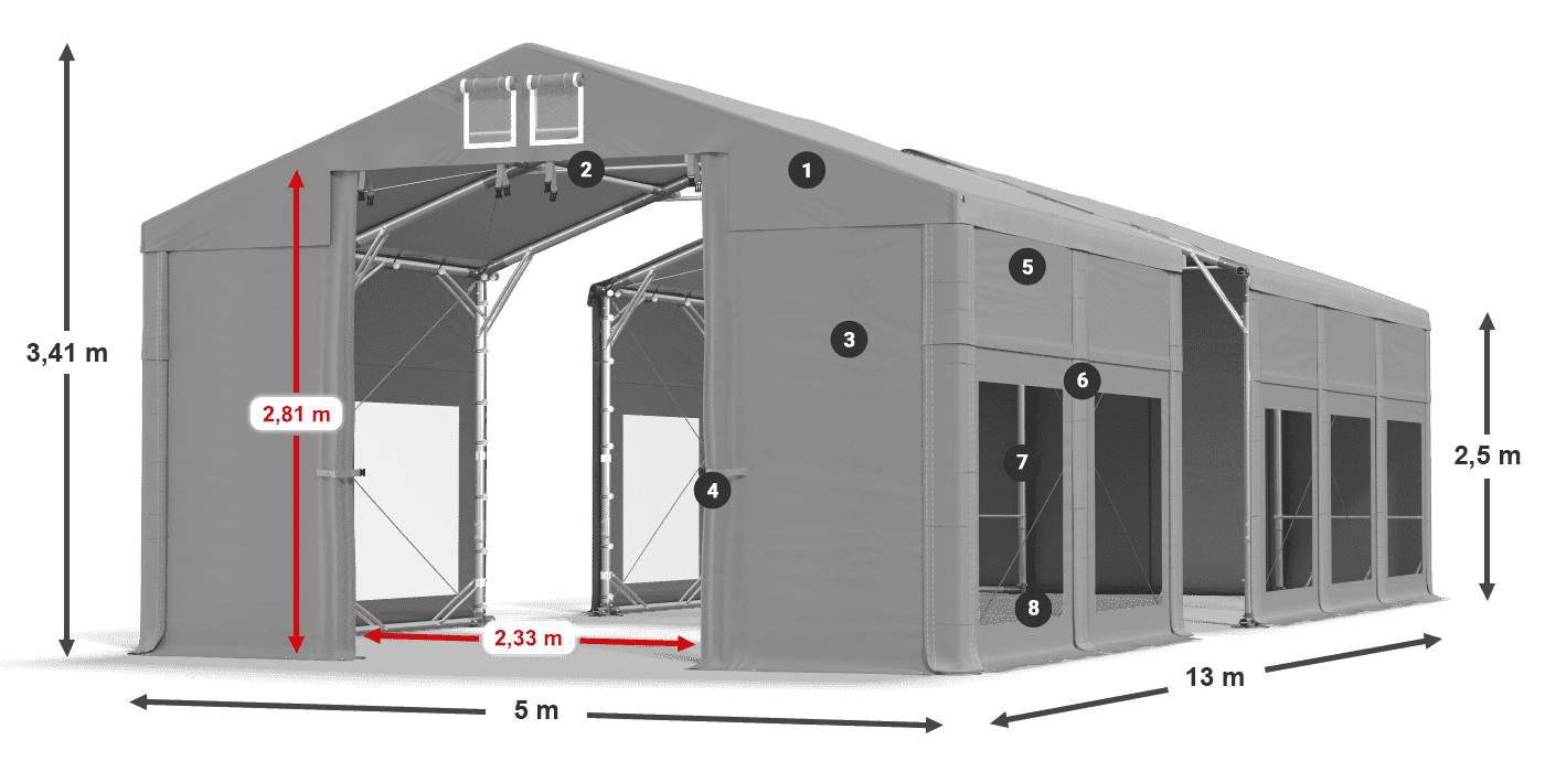 Strecha: MS 580 PVC Steny: MS 580 PVC 2,5 m legenda