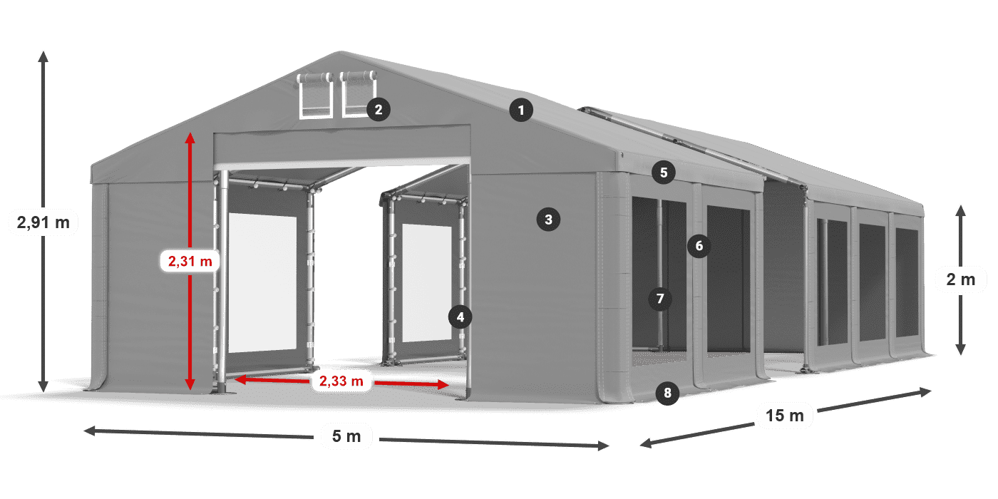 Strecha: MS 580 PVC Steny: MS 580 PVC 2 m legenda