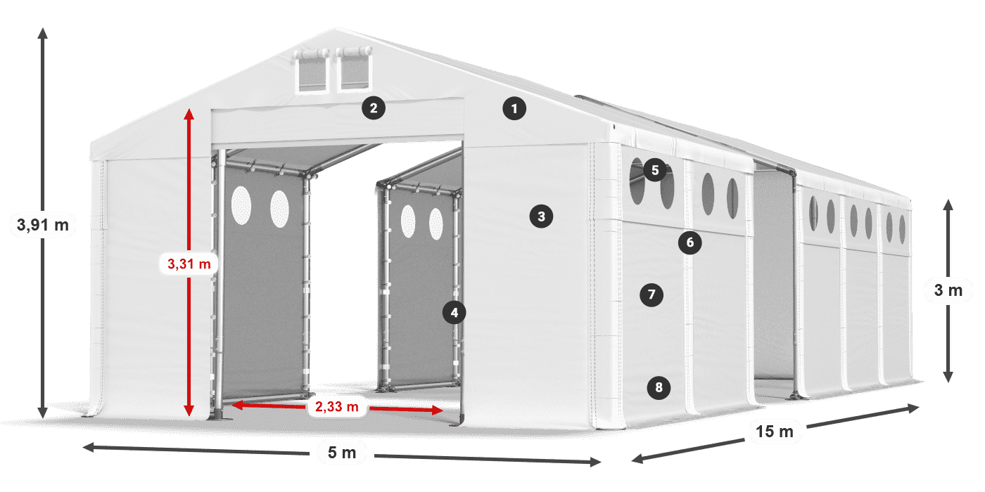 Strecha: MS 580 PVC Steny: FR O 620 PVC 3m legenda