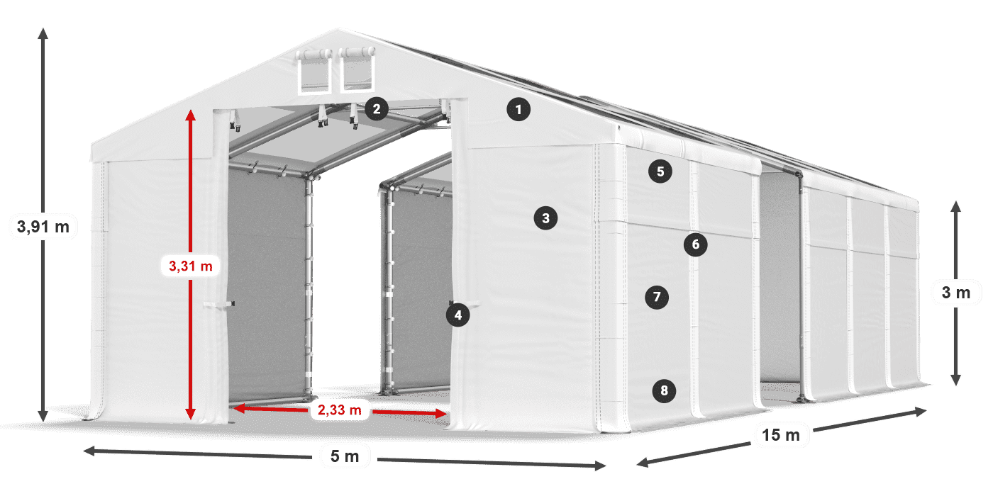Strecha: MS T 580 PVC Steny: SD 500 PVC 3m legenda