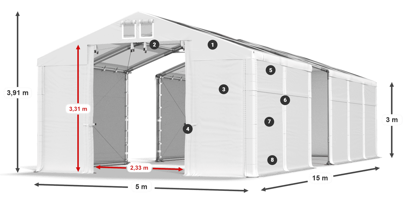 Strecha: MS T 580 PVC Steny: SD 500 PVC 3m legenda