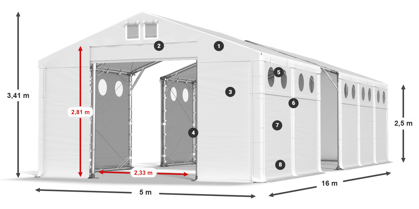 Strecha: MS 580 PVC Steny: SD O 500 PVC 2,5 m legenda