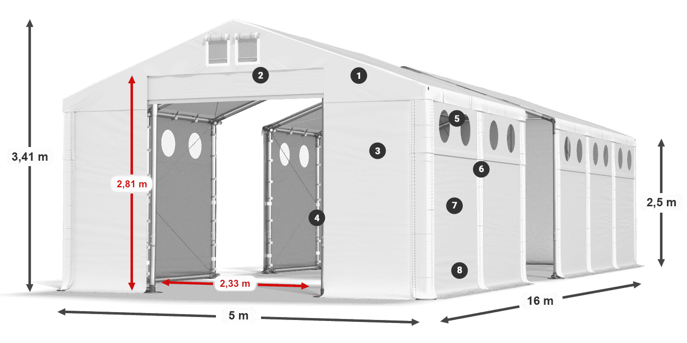 Strecha: MS 580 PVC Steny: SD O 500 PVC 2,5 m legenda