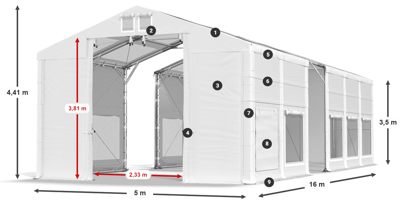 Strecha: MS T 580 PVC Steny: SD M 500 PVC 2,5 m legenda