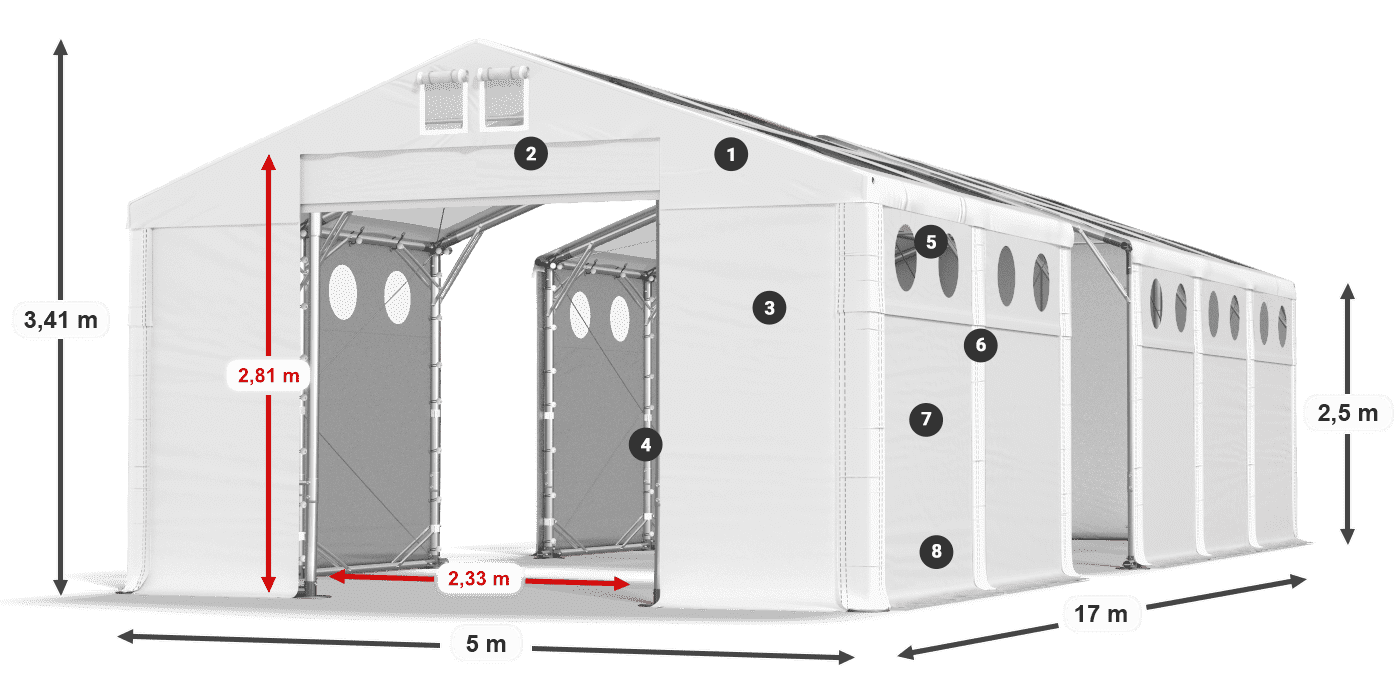 Strecha: MS T 580 PVC Steny: SD O 500 PVC 2,5 m legenda