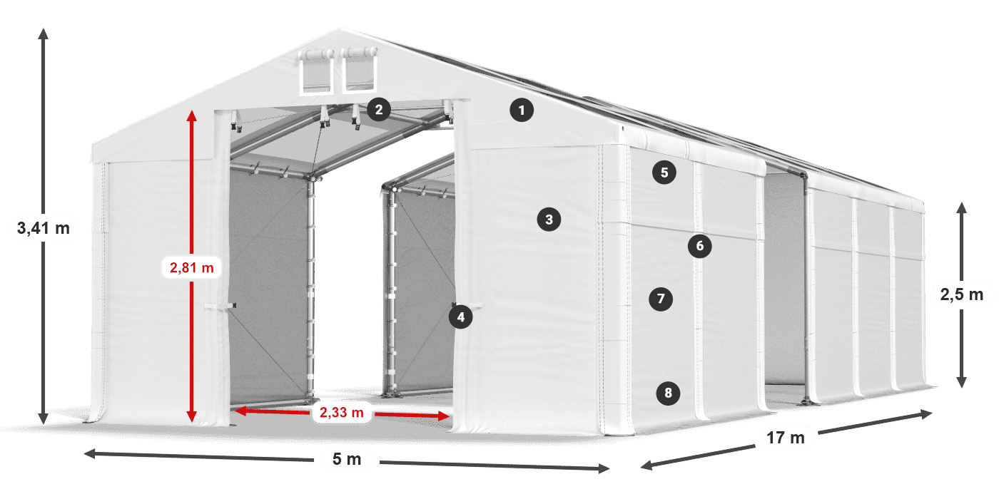 Strecha: MS T 580 PVC Steny: SD 500 PVC 2,5 m legenda
