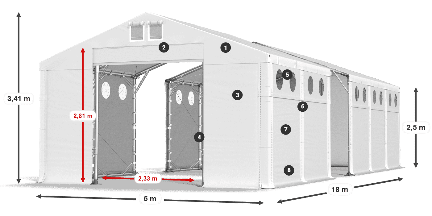 Strecha: MS 580 PVC Steny: SD O 500 PVC 2,5 m legenda