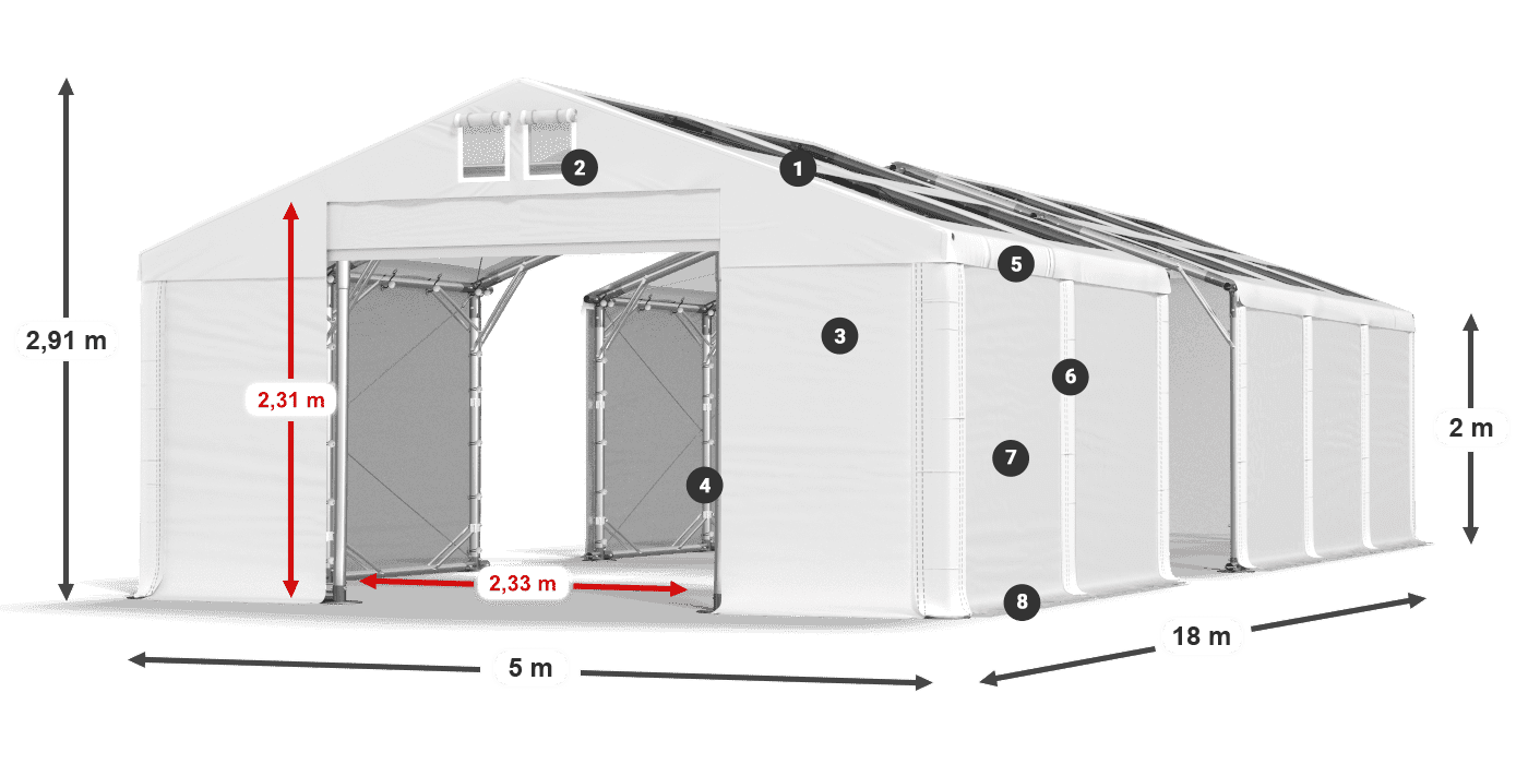 Strecha: MS T 580 PVC Steny: FR 620 PVC 2m legenda