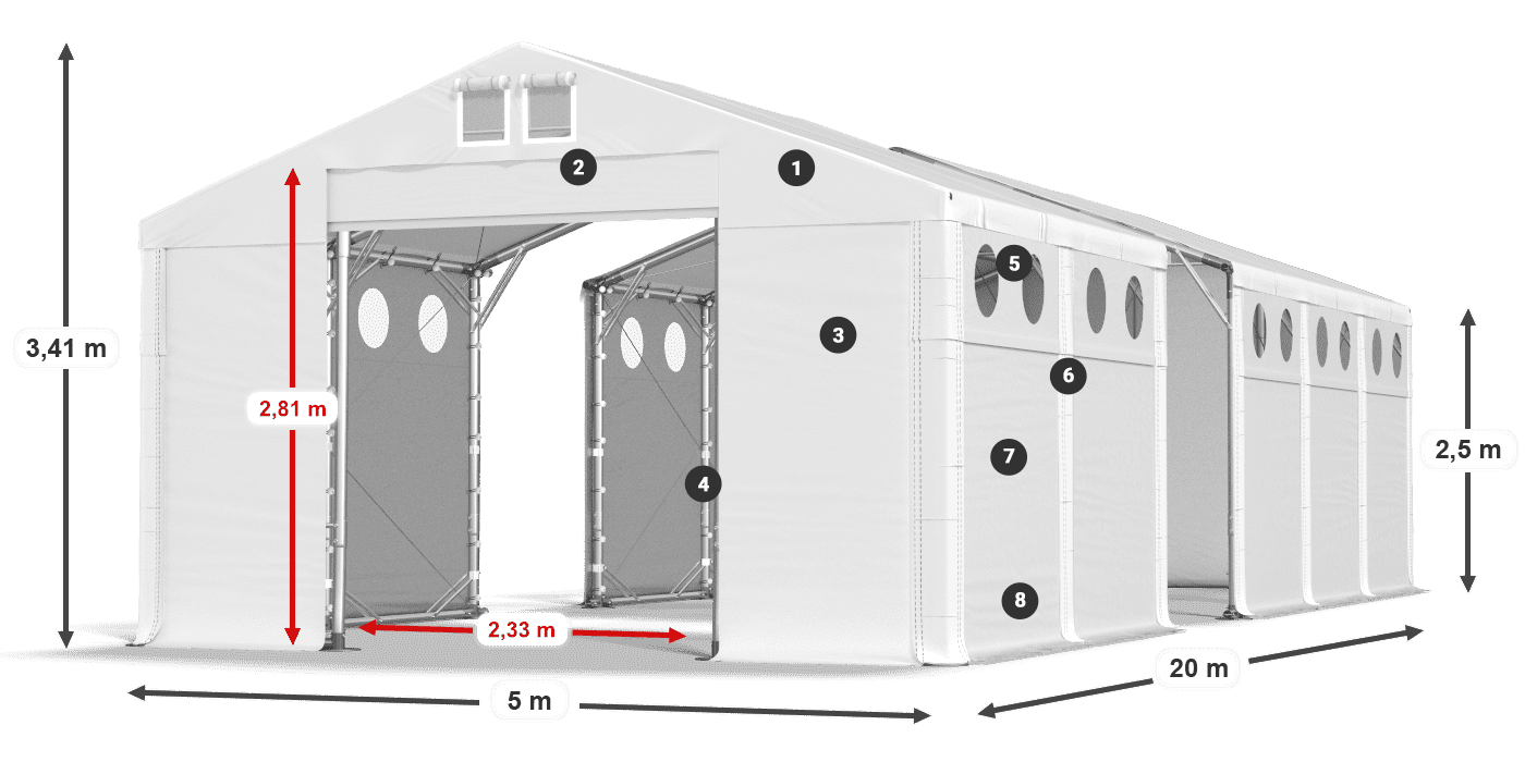 Strecha: MS 580 PVC Steny: SD O 500 PVC 2,5 m legenda