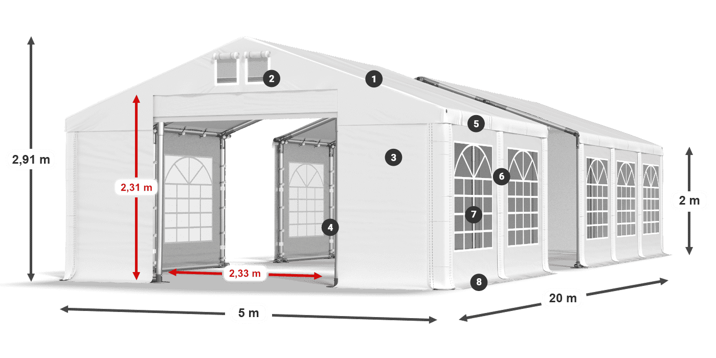 Strecha: MS 580 PVC Steny: FR 620 PVC 2m legenda