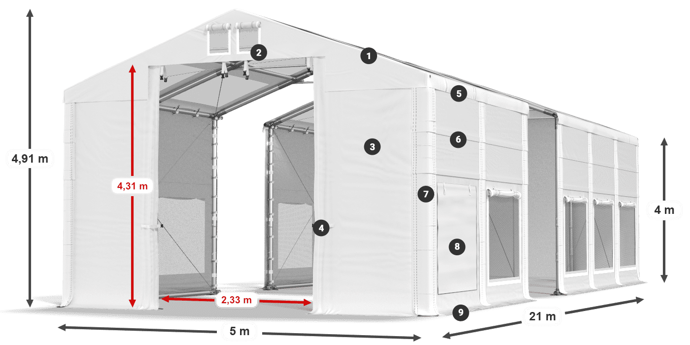 Strecha: MS T 580 PVC Steny: SD M 500 PVC 4 m legenda