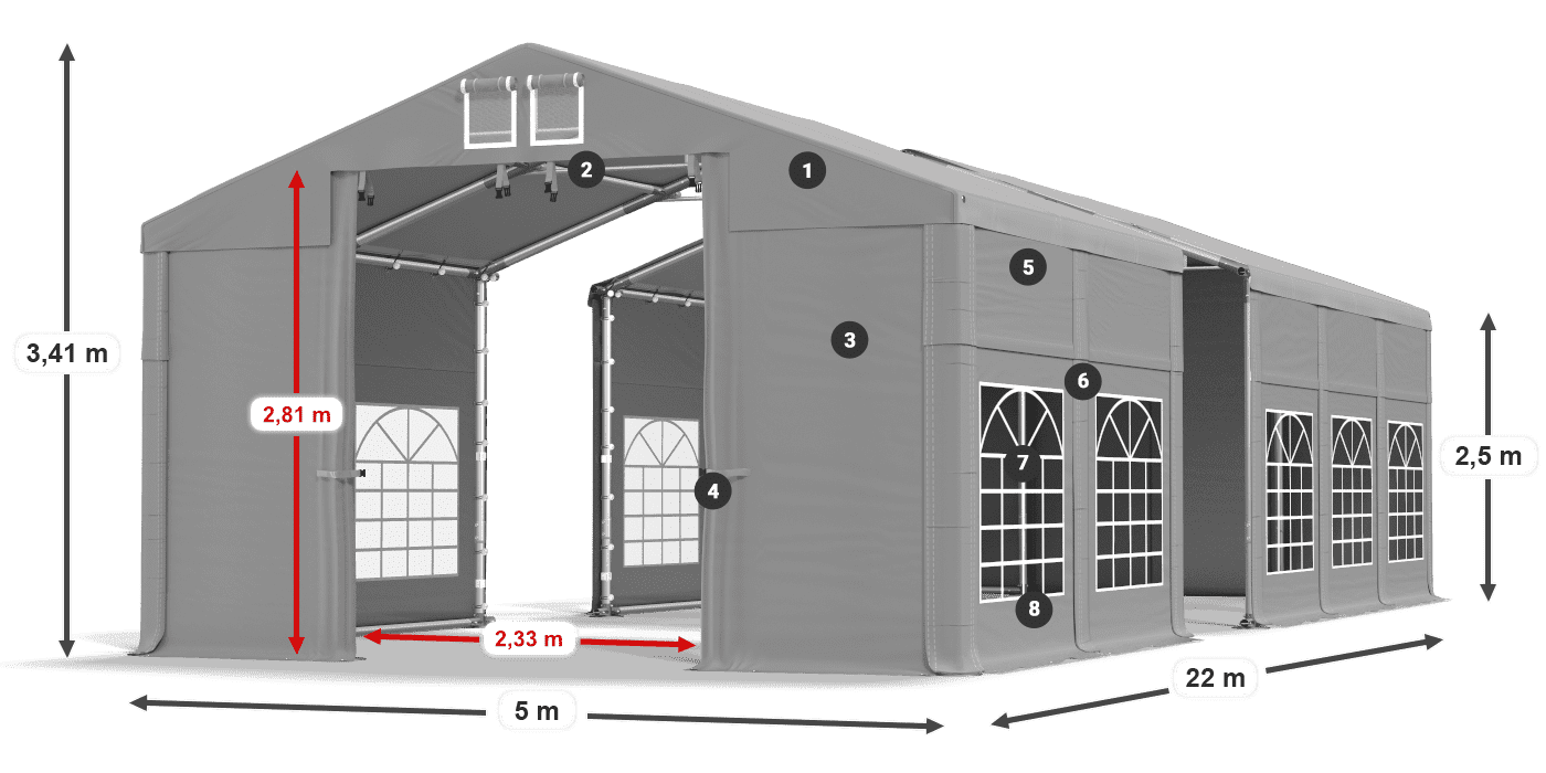 Strecha: FR 620 PVC Steny: SD 500 PVC 2,5 m legenda