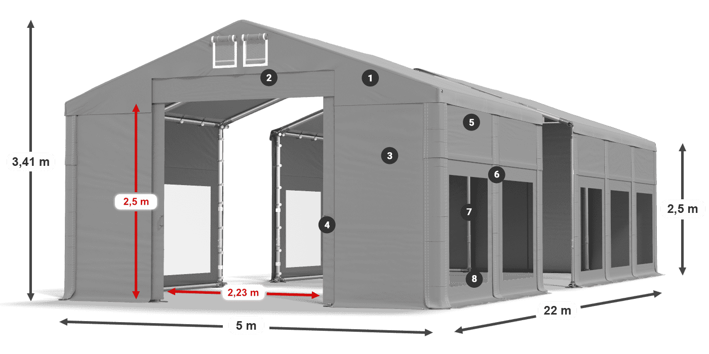 Strecha: MS 580 PVC Steny: MS 580 PVC 2,5 m legenda