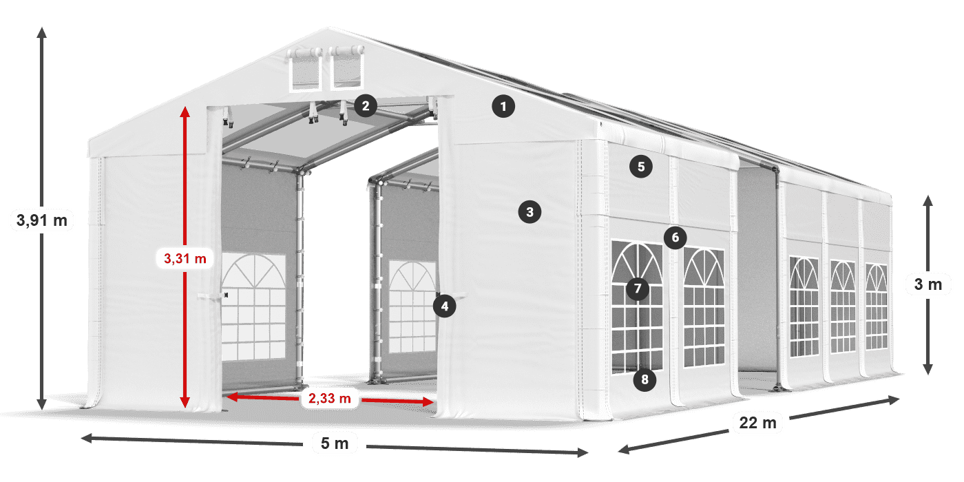Strecha: MS T 580 PVC Steny: SD I 500 PVC 3m legenda