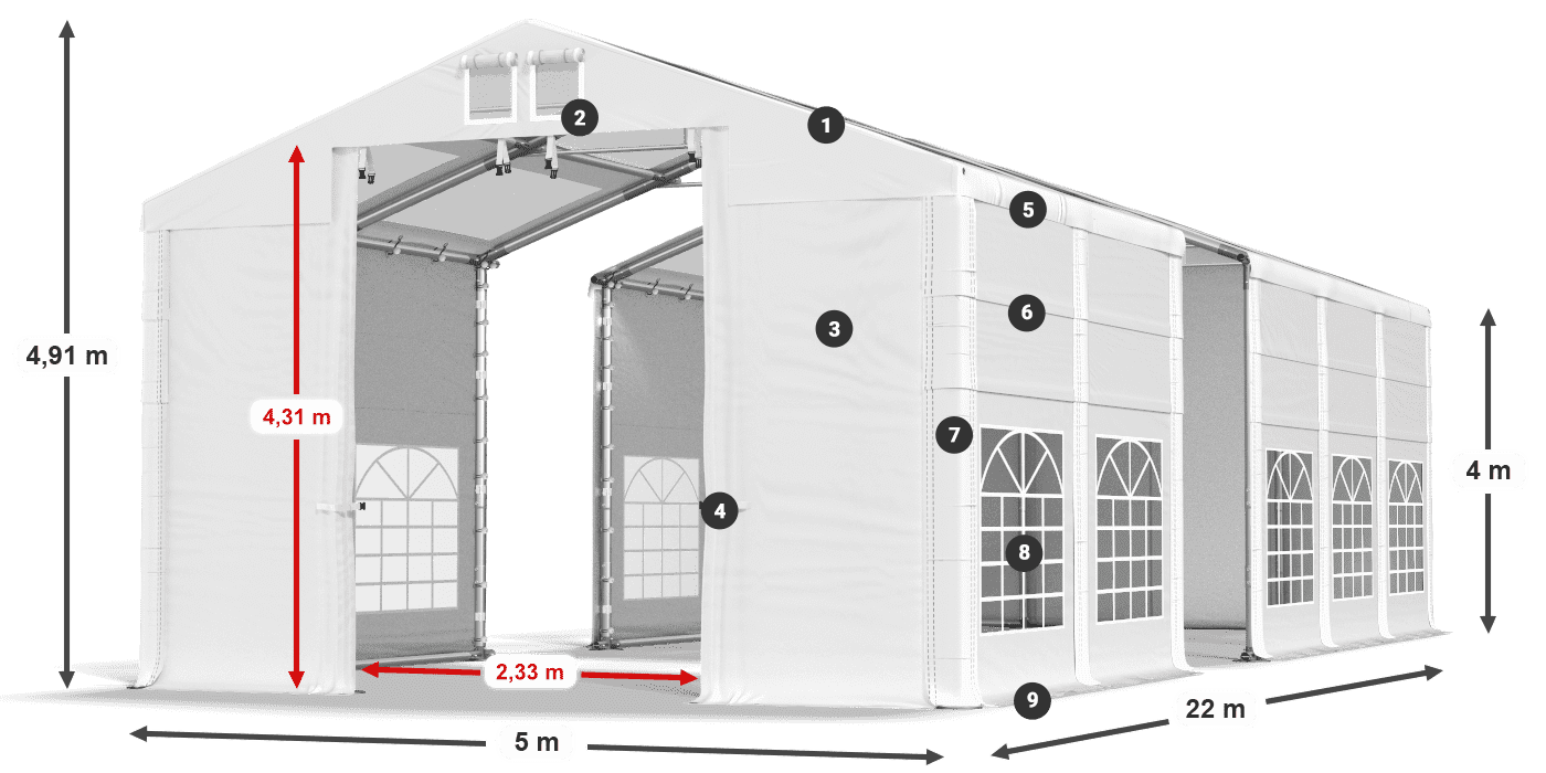 Strecha: MS T 580 PVC Steny: SD 500 AND PVC 4 m legenda