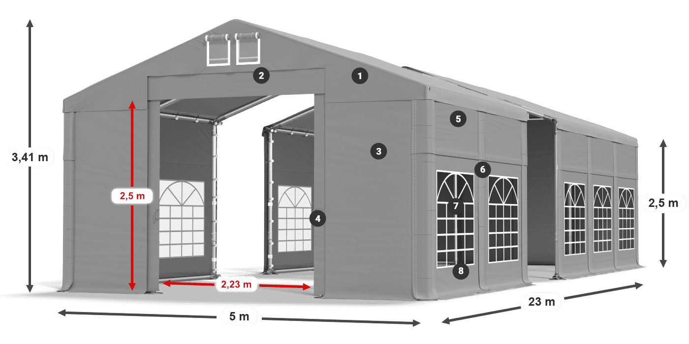 Strecha: FR 620 PVC Steny: SD 500 PVC 2,5 m legenda