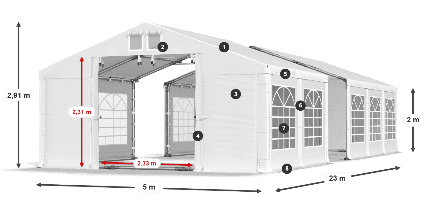 Strecha: MS 580 PVC Steny: FR 620 PVC 2m legenda