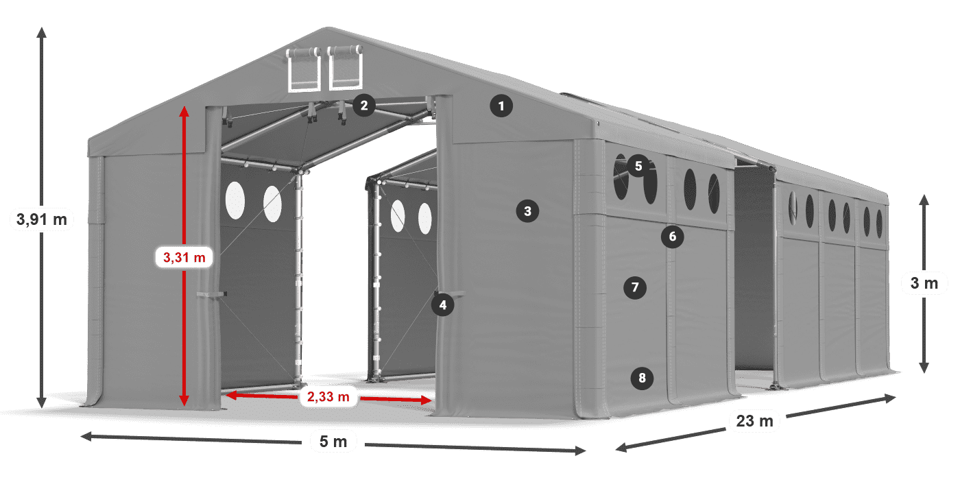 Strecha: FR 620 PVC Steny: MS O 580 PVC 3m legenda