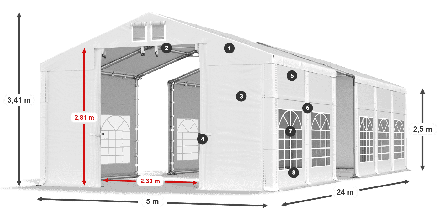 Strecha: FR 620 PVC Steny: SD 500 PVC 2,5 m legenda