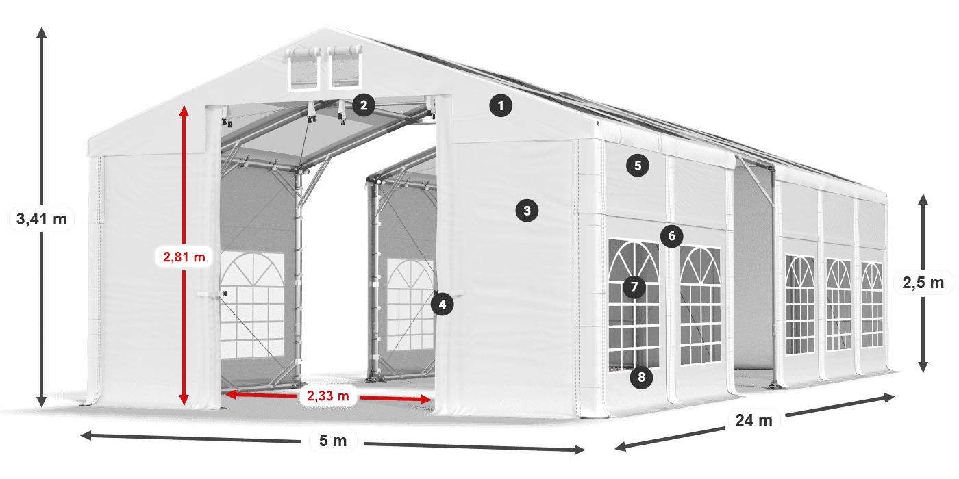 Strecha: MS 580 PVC Steny: SD 500 PVC 2,5 m legenda