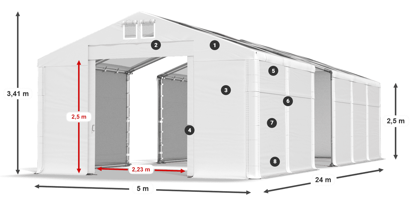 Strecha: MS T 580 PVC Steny: SD 500 PVC 2,5 m legenda