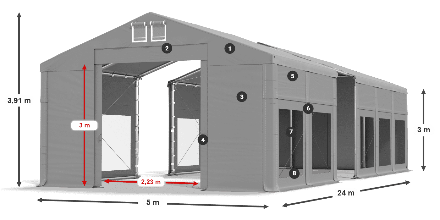 Strecha: FR 620 PVC Steny: MS 580 PVC 3m legenda