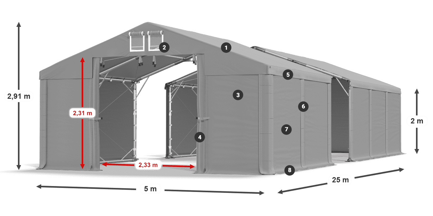 Strecha: MS 580 PVC Steny: SD 500 PVC 2 m legenda