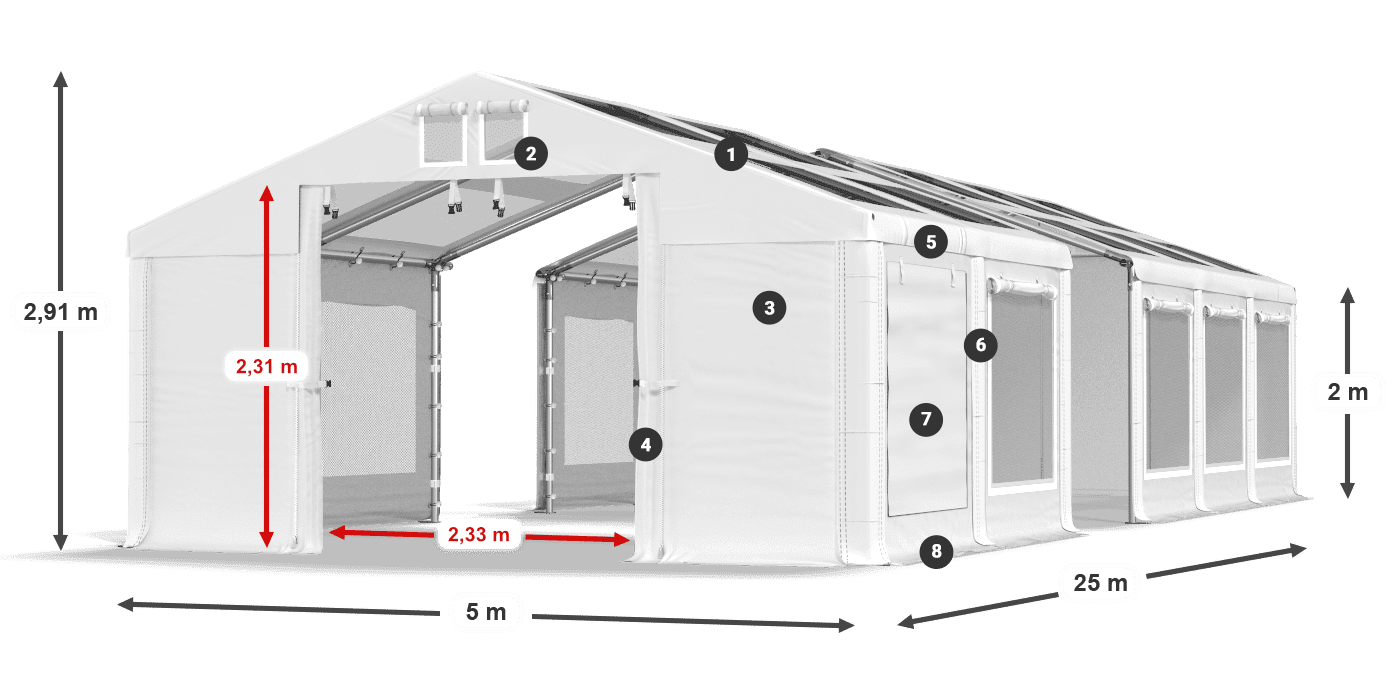 Strecha: MS T 580 PVC Steny: SDM 500 PVC 2m legenda