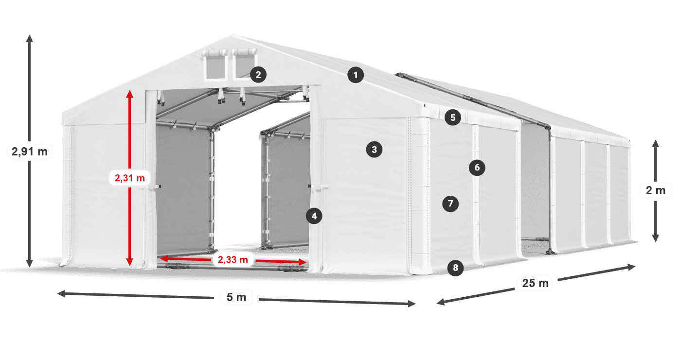 Strecha: MS 580 PVC Steny: SD 500 PVC 2 m legenda