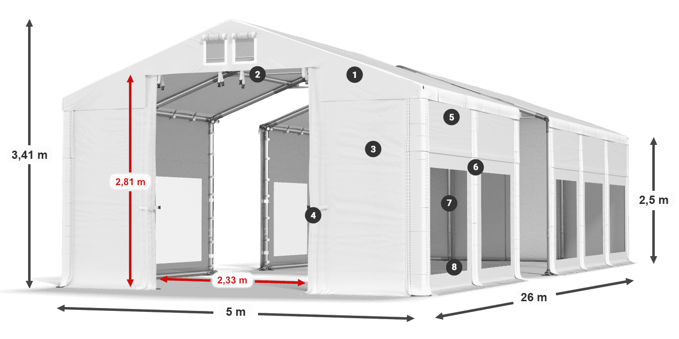Strecha: MS 580 PVC Steny: MS 580 PVC 2,5 m legenda