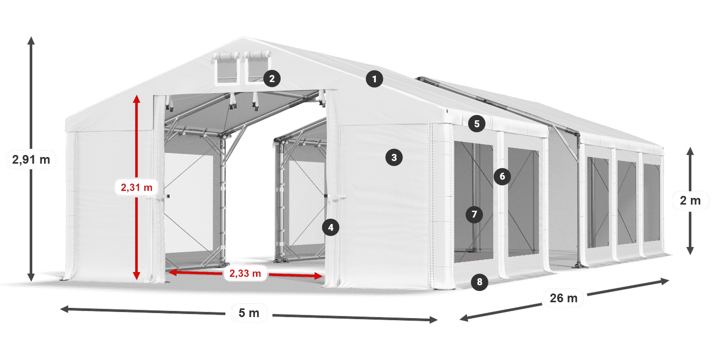 Strecha: MS 580 PVC Steny: MS 580 PVC 2 m legenda