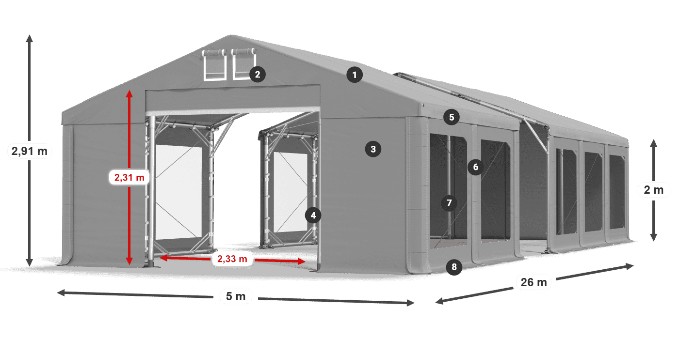 Strecha: MS 580 PVC Steny: MS 580 PVC 2 m legenda