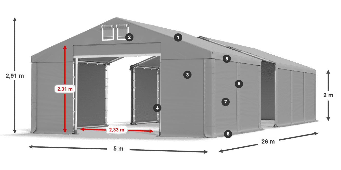 Strecha: MS 580 PVC Steny: SD 500 PVC 2 m legenda