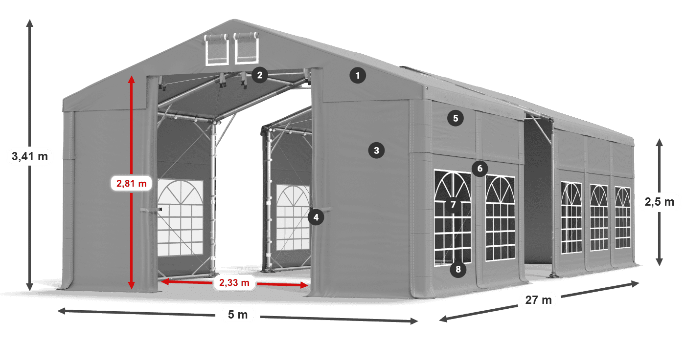 Strecha: FR 620 PVC Steny: SD 500 PVC 2,5 m legenda