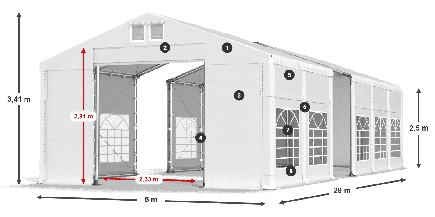 Strecha: FR 620 PVC Steny: SD 500 PVC 2,5 m legenda